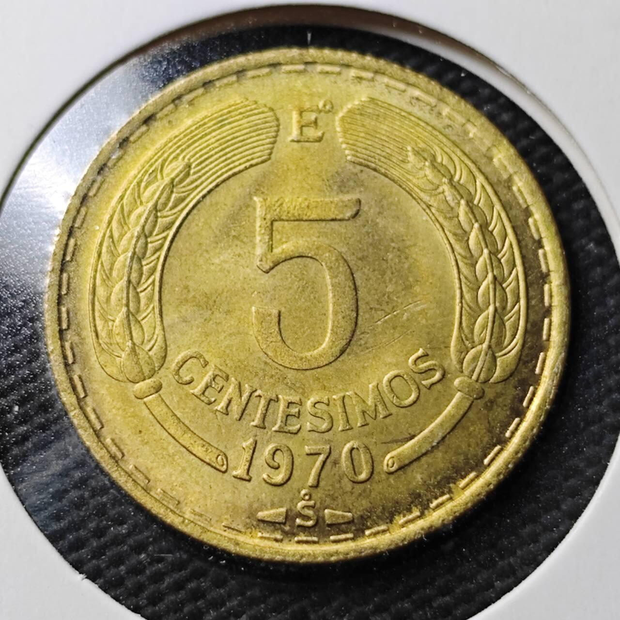 KK钱币收藏小铺  第365场  2月预留时间 周末发货  1970智利5分铜币 好品