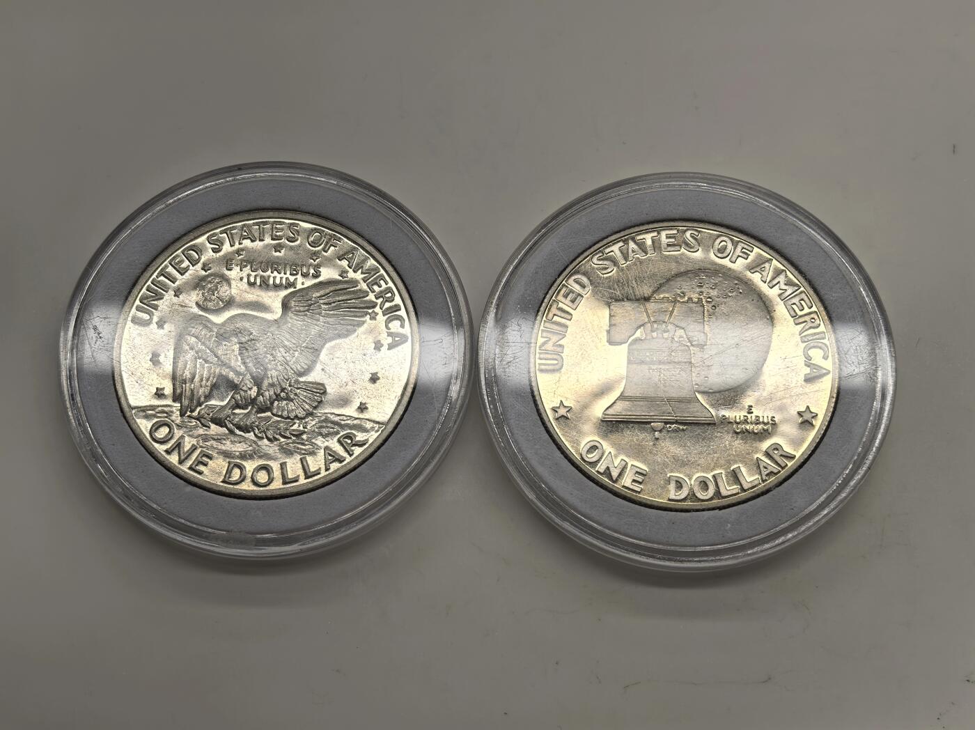 博洋堂世界钱币拍卖第146期（全场包邮） 美国1971、1976年艾森豪威尔1美元精制银币2枚一对