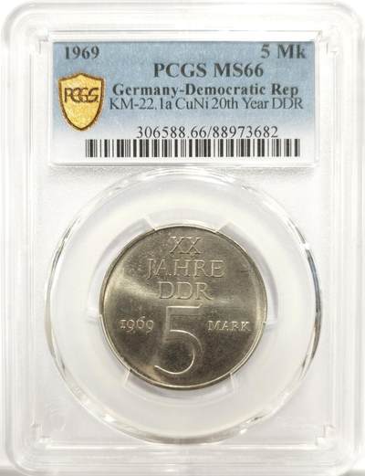 博洋堂“物美丰成”11月精品专场暨第145期（全场包邮） - PCGS MS66 少见白铜版冠军分！民主德国东德1969年建国5马克