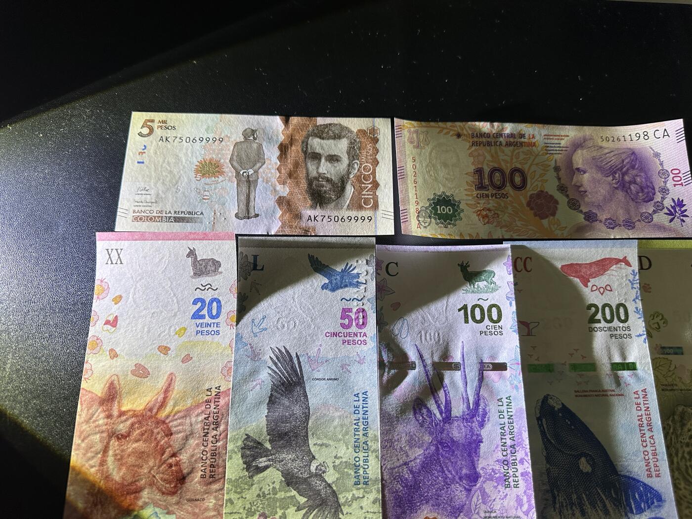 《外钞收藏家》第五百八十二期（精品场）（本平台长期征集拍品、欢迎藏友们联系合作） 马尔代夫小面额5张+阿根廷1套6张+阿根廷100+哥伦比亚狮子号9999一起 全新UNC