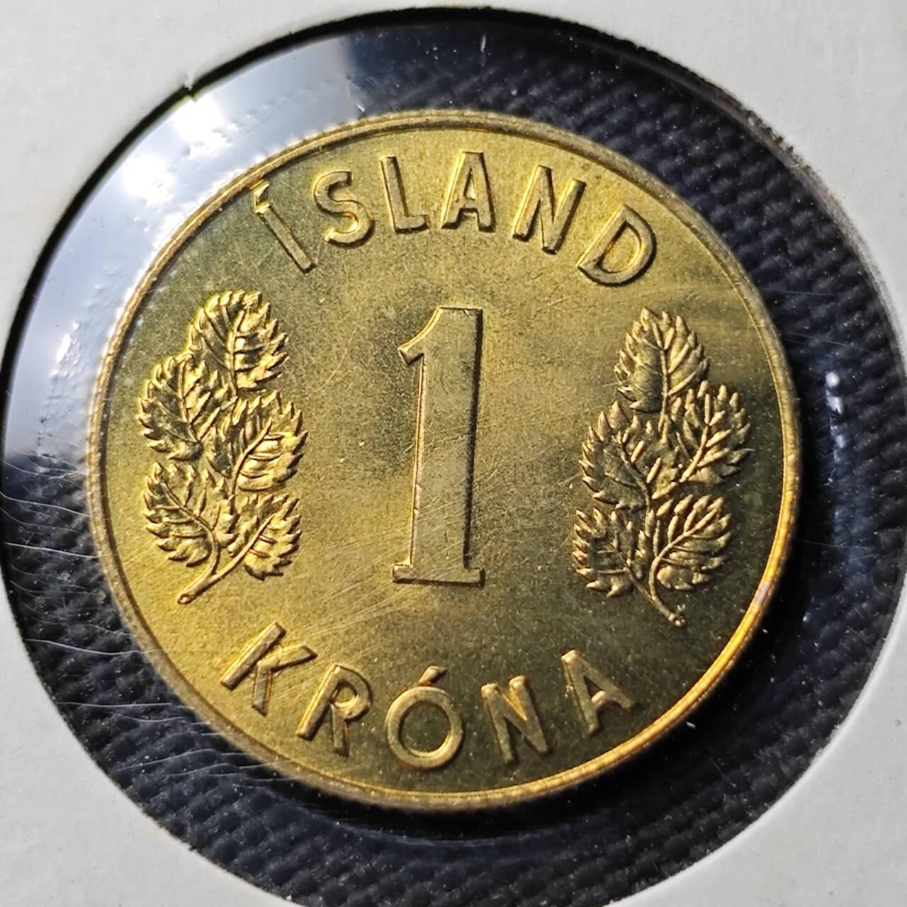 KK钱币收藏小铺  第365场  2月预留时间 周末发货  1974冰岛1克朗 好品