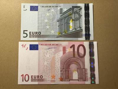 【礼羽收藏】🌏世界钱币拍卖第110期 - 02版一签 5欧10欧各一张 全新unc