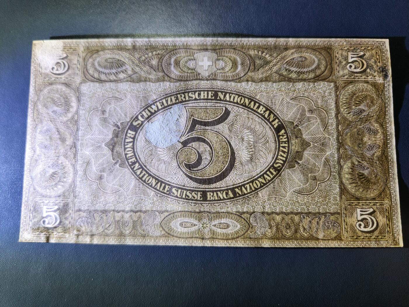 11月8号晚上8点 外国纸币自动截拍第53场 1921年 瑞士 5法郎 首版纸币 较少 极美品