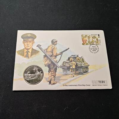 【全场包邮】纯粹捡漏拍475场（免费代拍第12场） - 【邮币封】马恩岛1994年1克朗D-DAY登陆日50周年-艾森豪威尔克朗型纪念币邮币封