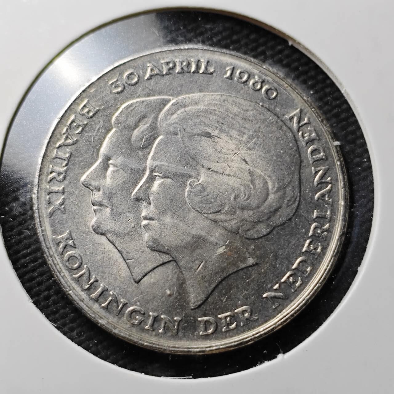 KK钱币收藏小铺  第365场  2月预留时间 周末发货  1980荷兰2.5盾纪念币 好品