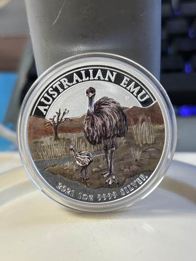 第181期拍卖 - 澳大利亚2021年墨尔本币展鸸鹋1盎司彩银币特别版，999银，发行2000枚