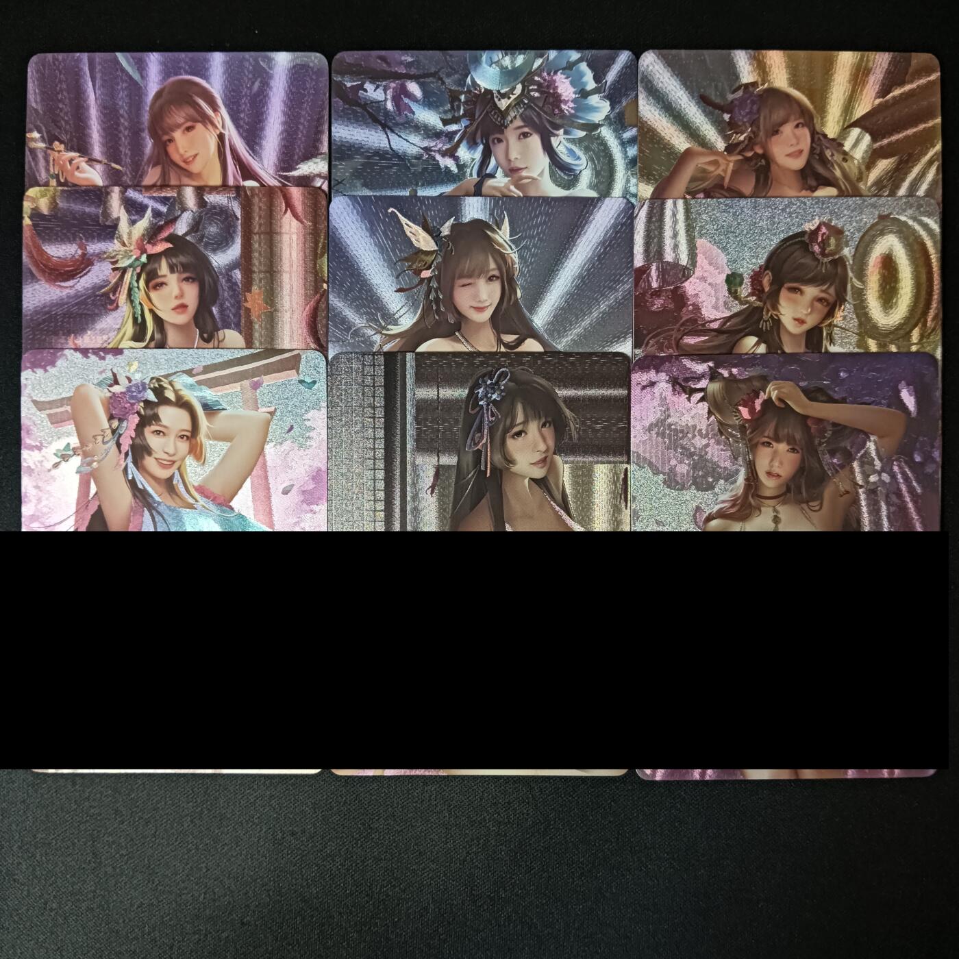 花开卡拍第46期（11月9号周日截拍，品控勿拍!!!拍品不寄存，运费5元，自制卡难免瑕疵，可能存在轻微撞角爆边等出厂瑕疵，品控介意勿拍！） 古风日替内室超性感01 粗闪套卡 一套9张，有两张卡背有划痕