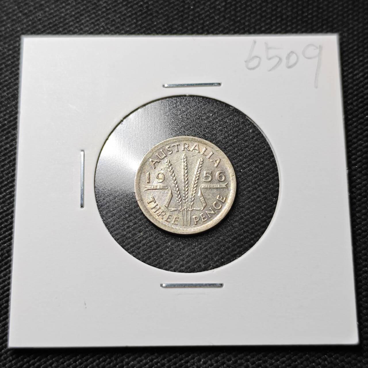 KK钱币收藏小铺  第365场  2月预留时间 周末发货   1956澳大利亚3便士银币