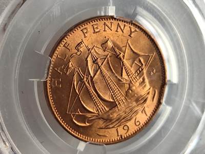 11月4日奖章钱币专场 - 众诚评级高分 英国1/2便士铜币