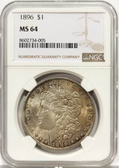 博洋堂“物美丰成”11月精品专场暨第145期（全场包邮） - PCGS MS64 美国1896年摩根银币P版，原汁原味双面五彩老包浆，状态一流。味道币味道足，酱彩锋利感十足。