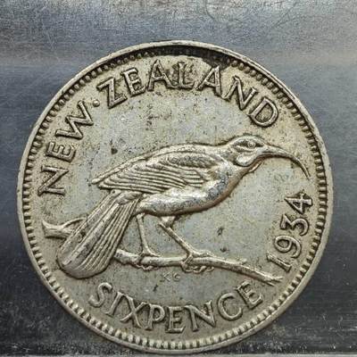 【淘币小摊】实时拍第七百八十九拍   散币场   满百包邮可预留二周 每周一统一发货   - 新西兰1934年乔治五世6便士银币