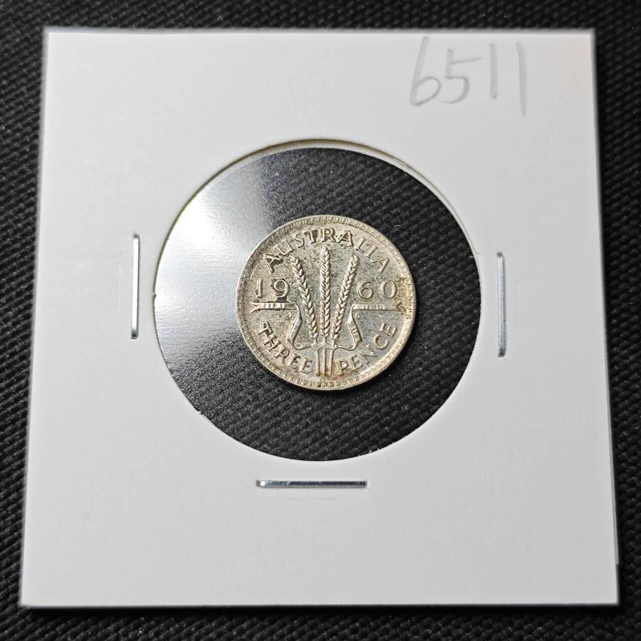 KK钱币收藏小铺  第365场  2月预留时间 周末发货  1960澳大利亚3便士银币