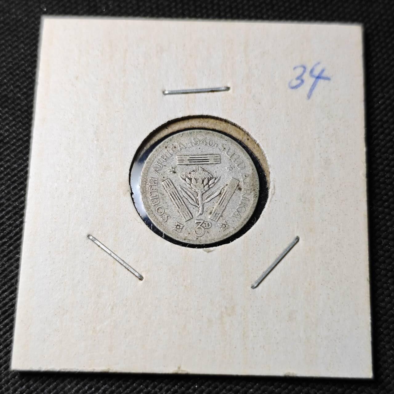 KK钱币收藏小铺  第365场  2月预留时间 周末发货  1940南非3便士银币