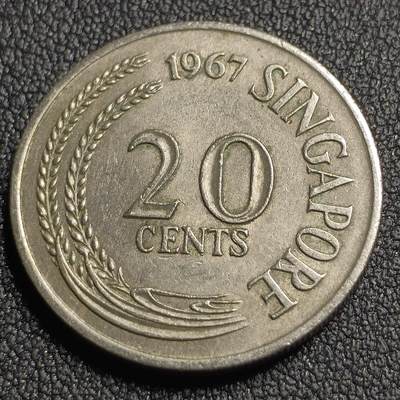 泉币菌-第127场-精品福利场(115场之后的本周末发货，感谢理解) - 高币值 1967年 新加坡20分 海洋动物-剑鱼 24mm 