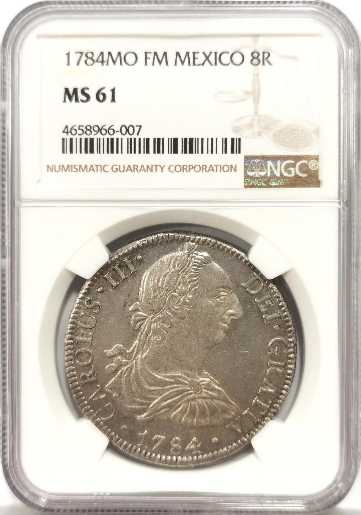 博洋堂“物美丰成”11月精品专场暨第145期（全场包邮） NGC MS61 西属墨西哥厂卡洛斯三世1784年8里亚尔，麦稀奇卡三人像精品最近好久没见了，这枚卡三双面深打无缺陷，有点类pooflike底板