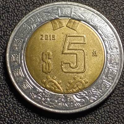 泉币菌-第128场-精品福利场(115场之后的本周末发货，感谢理解) - 好品2019年 墨西哥5比索 鹰蛇 双色币 25.5mm 
