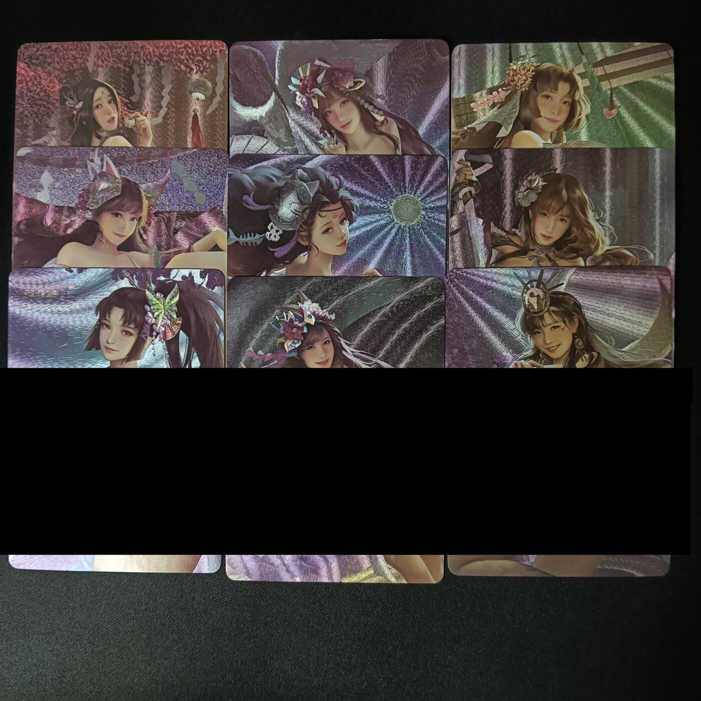 花开卡拍第46期（11月9号周日截拍，品控勿拍!!!拍品不寄存，运费5元，自制卡难免瑕疵，可能存在轻微撞角爆边等出厂瑕疵，品控介意勿拍！） 古风日替内室超性感02 粗闪套卡 一套9张，卡背有出厂细压痕