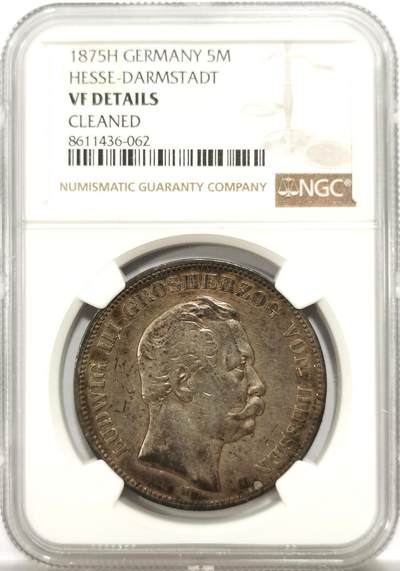 博洋堂“物美丰成”11月精品专场暨第145期（全场包邮） - NGC VF 德国黑森1875年路德维希三世短翅5马克银币 少见年份克书价高