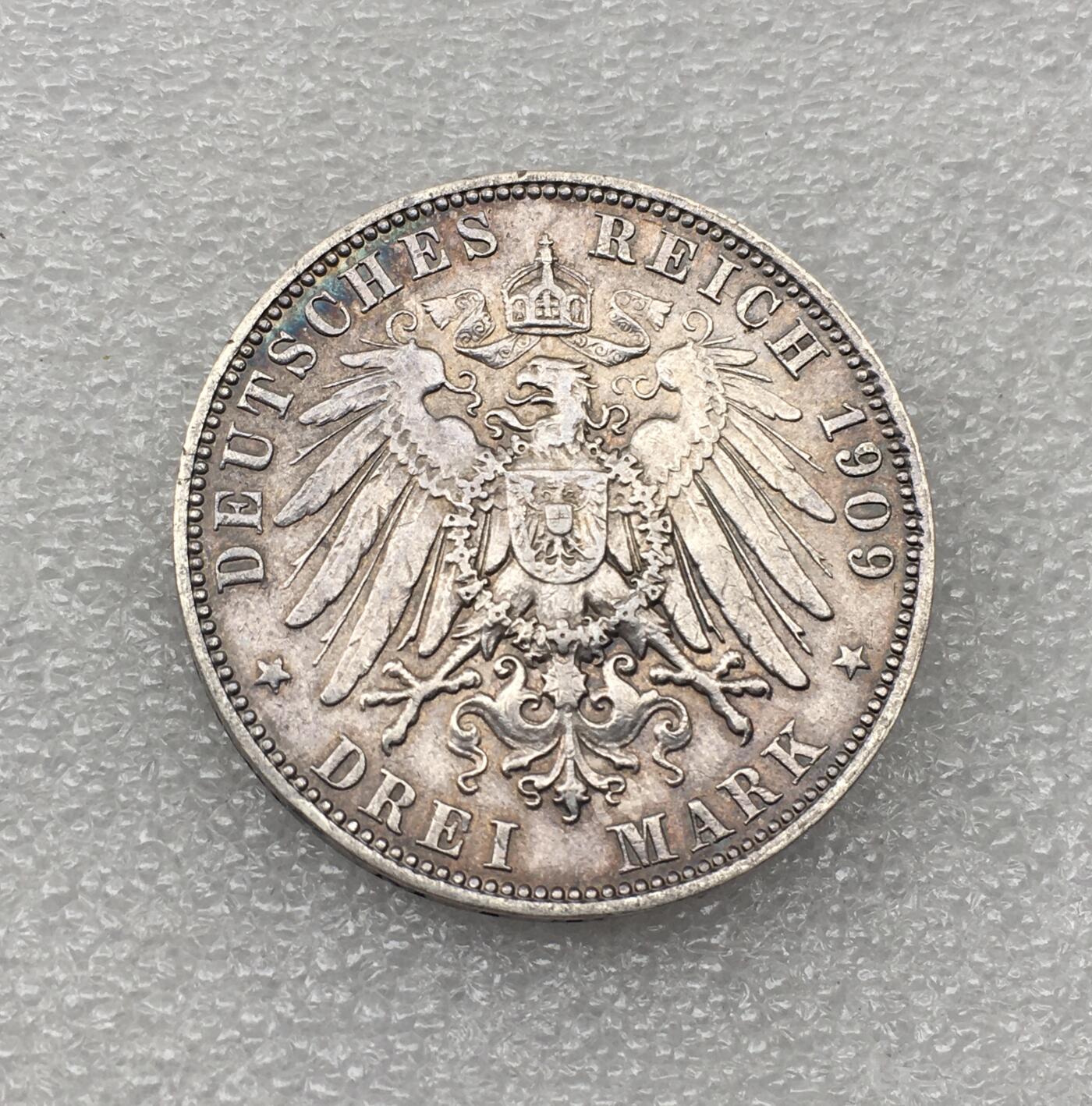 世界钱币专场拍卖 每周二开拍 1909年德国萨克森奥古斯特3马克流通银币