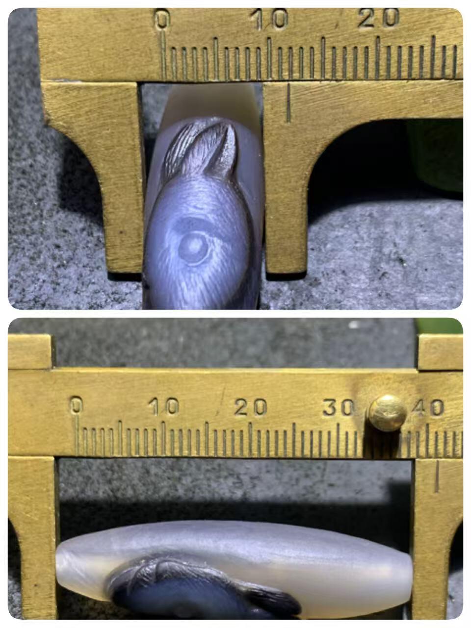 精美亚光高玉化海洋玉髓手工俏色巧雕兔飞猛进桶珠一个