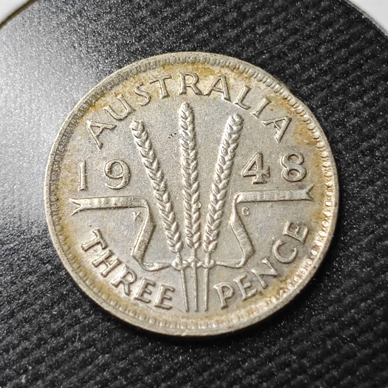 KK钱币收藏小铺  第365场  2月预留时间 周末发货  1948澳大利亚3便士银币