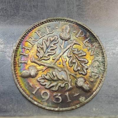 【淘币小摊】实时拍第七百八十九拍   散币场   满百包邮可预留二周 每周一统一发货   - 英国1931年乔治五世3便士银币五彩包浆