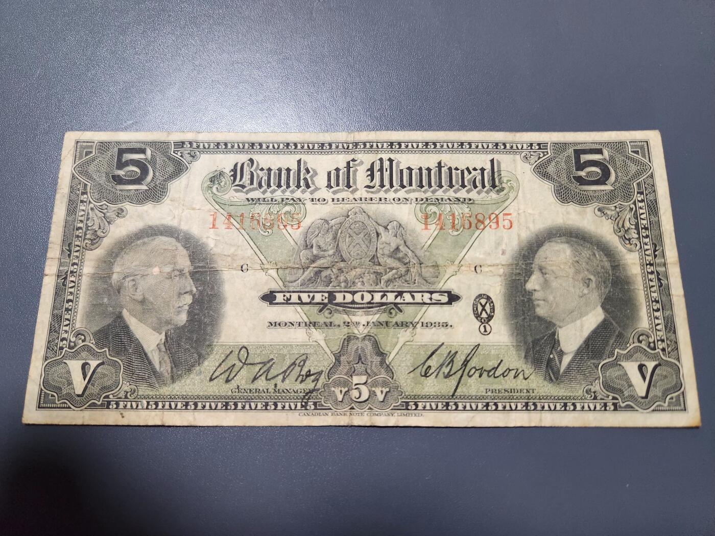 11月8号晚上8点 外国纸币自动截拍第53场 加拿大1935年5镑 稀少品种原票