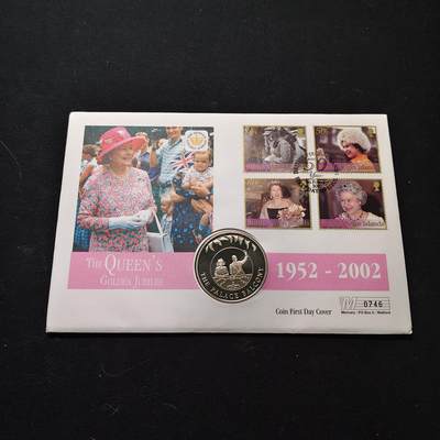 【全场包邮】纯粹捡漏拍475场（免费代拍第12场） - 【邮币封】福克兰群岛2002年50便士女王登基50周年宫殿阳台致敬克朗型纪念币邮币封