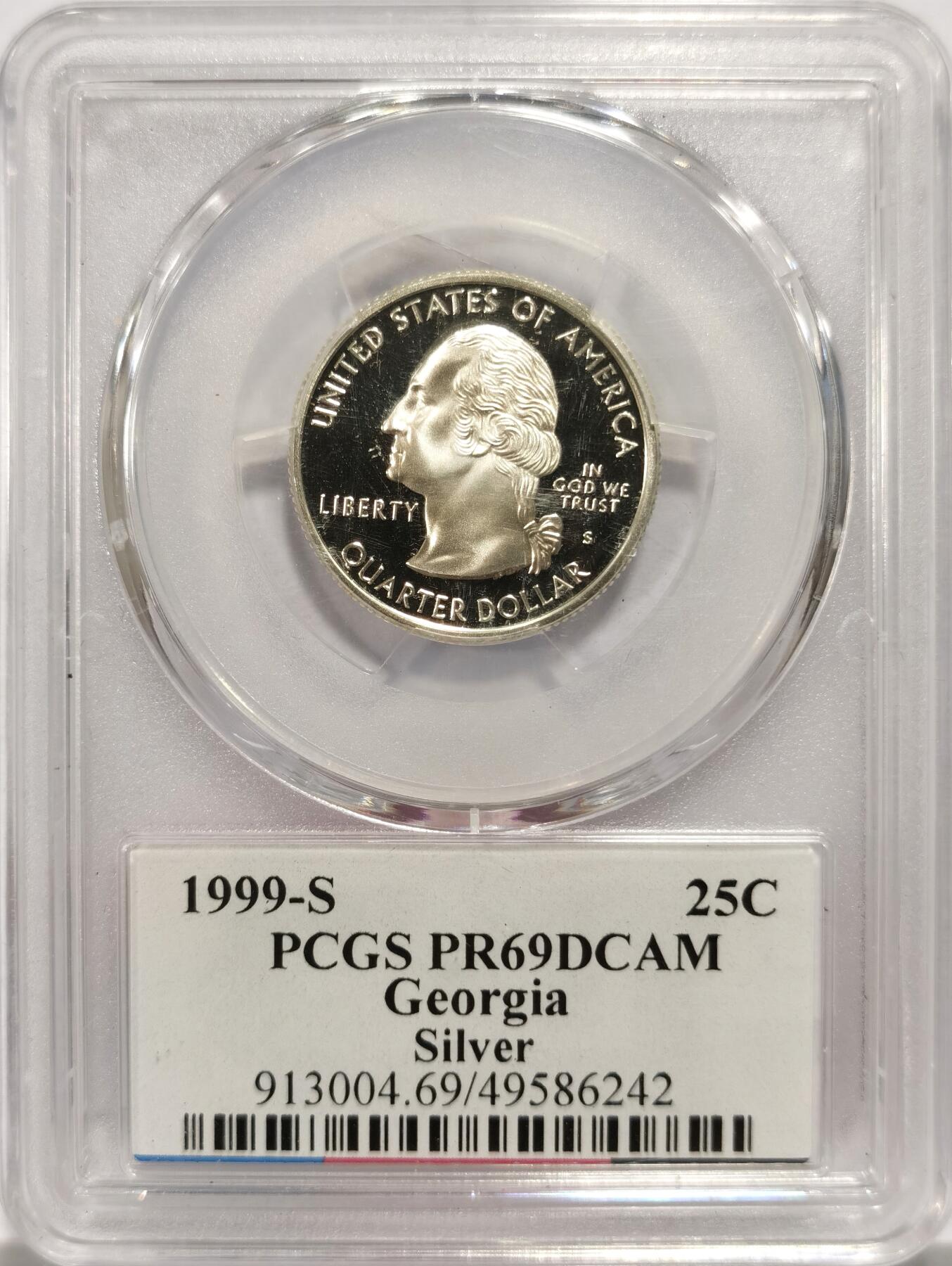 博洋堂世界钱币拍卖第146期（全场包邮） PCGS PR69DCAM 美国1999年25美分精制银币 美国五十州系列-佐治亚州 有一条裂纹