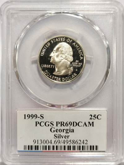 博洋堂世界钱币拍卖第146期（全场包邮） - PCGS PR69DCAM 美国1999年25美分精制银币 美国五十州系列-佐治亚州 有一条裂纹