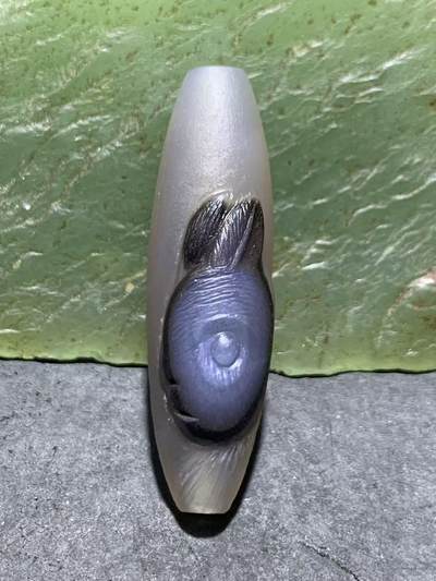 精美亚光高玉化海洋玉髓手工俏色巧雕兔飞猛进桶珠一个 - 精美亚光高玉化海洋玉髓手工俏色巧雕兔飞猛进桶珠一个