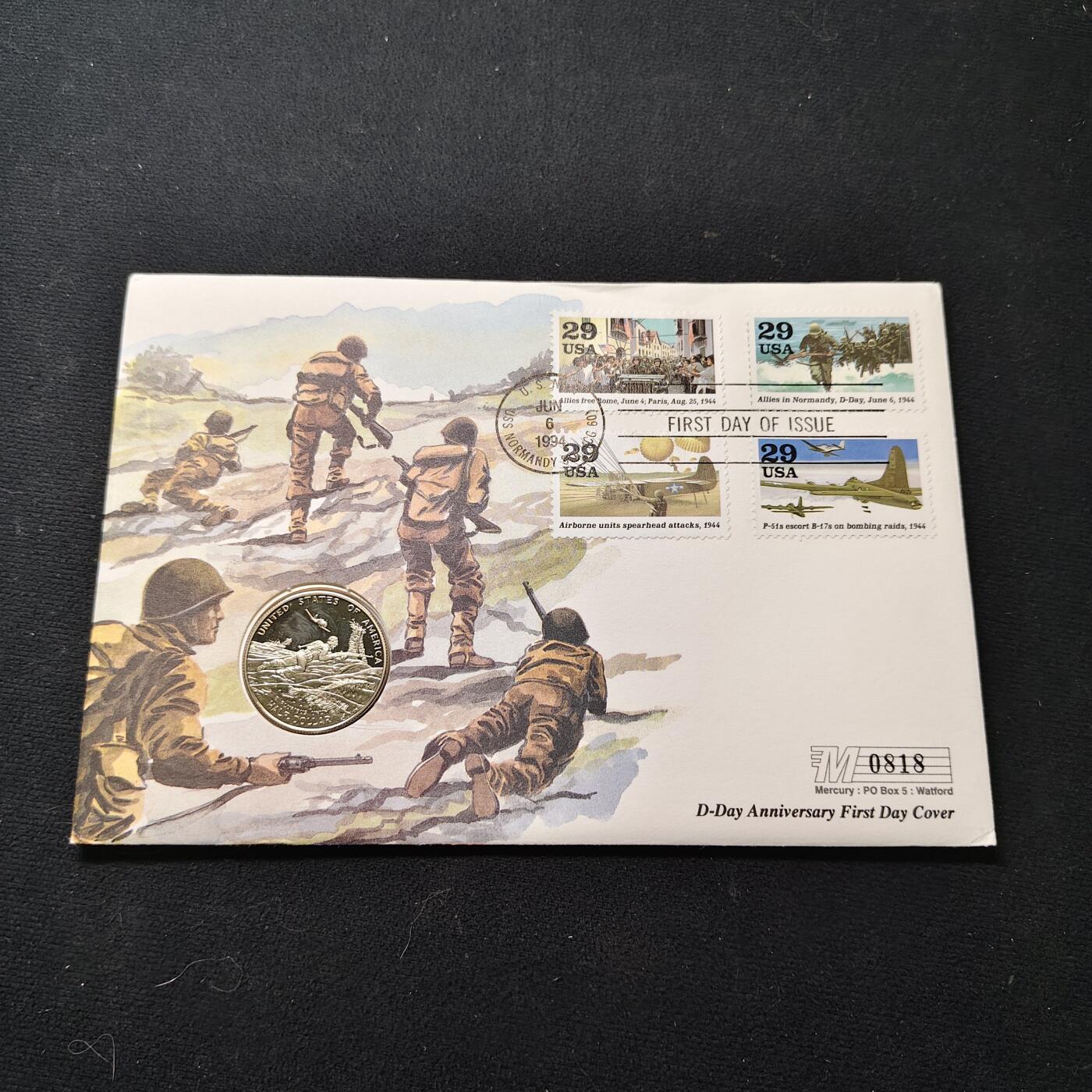 【全场包邮】纯粹捡漏拍475场（免费代拍第12场） 【邮币封】美国1995年半美元二战胜利50周年精制纪念邮币封