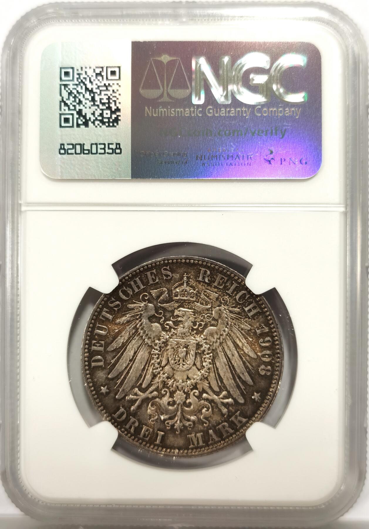 博洋堂“物美丰成”11月精品专场暨第145期（全场包邮） NGC MS64 德国萨克森1908年奥古斯特3马克银币 原状态高分