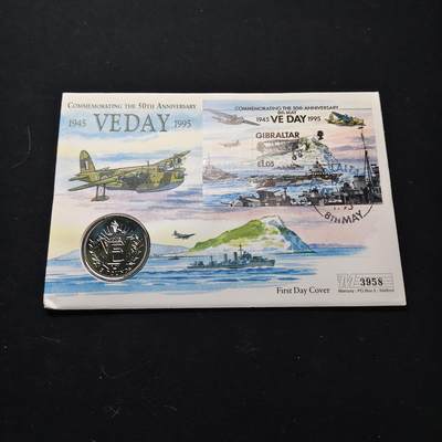 【全场包邮】纯粹捡漏拍475场（免费代拍第12场） - 【邮币封】直布罗陀1995年5镑二战胜利50周年纪念币邮币封