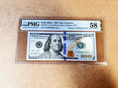 【Blue Auction】世界纸币精拍第746期——18级TOP拍卖/信誉/品质/专业/高效💫 - 【98889888豹子号 重复号 倒置号】美国 2009年100美金 PMG58