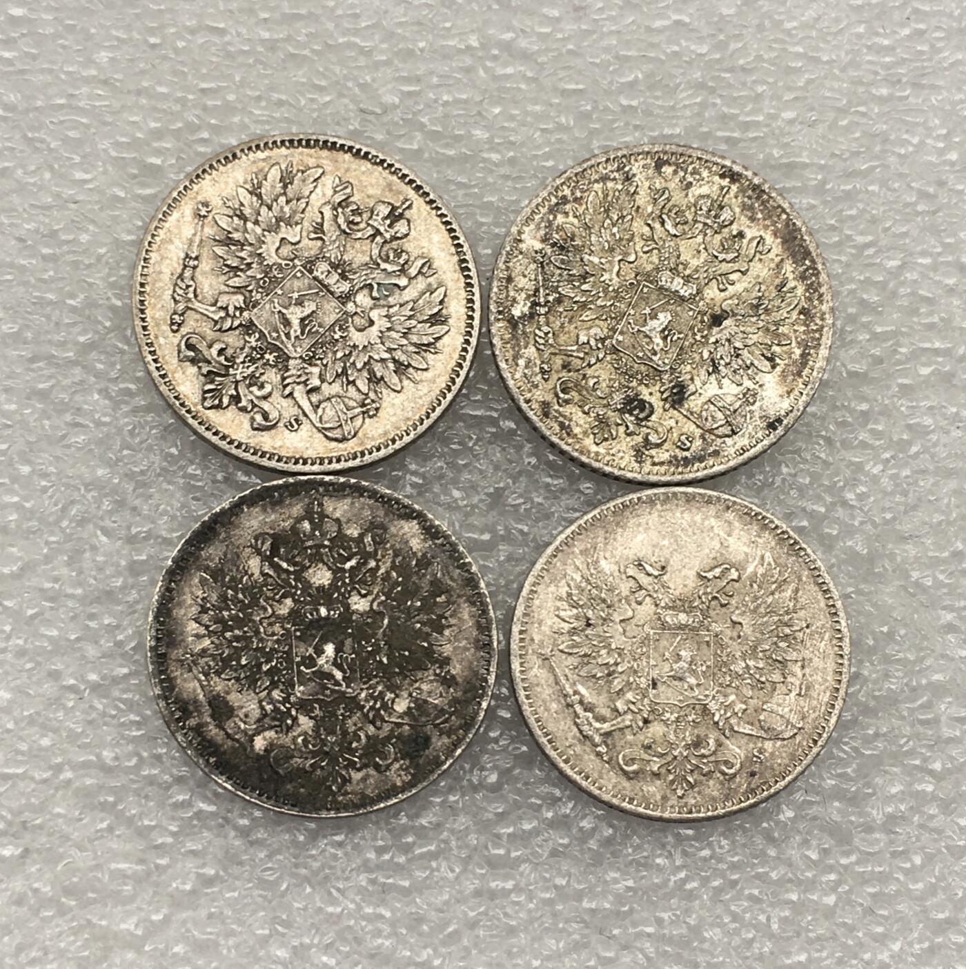 世界钱币专场拍卖 每周二开拍 1913-1917年俄占芬兰双头鹰25芬妮银币 4枚一组