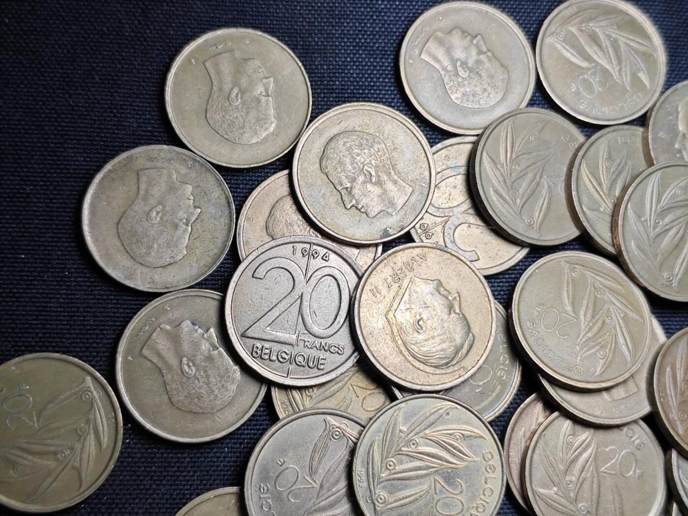 KK钱币收藏小铺  第364场  2月预留时间 周末发货  比利时20法郎铜币一组50枚