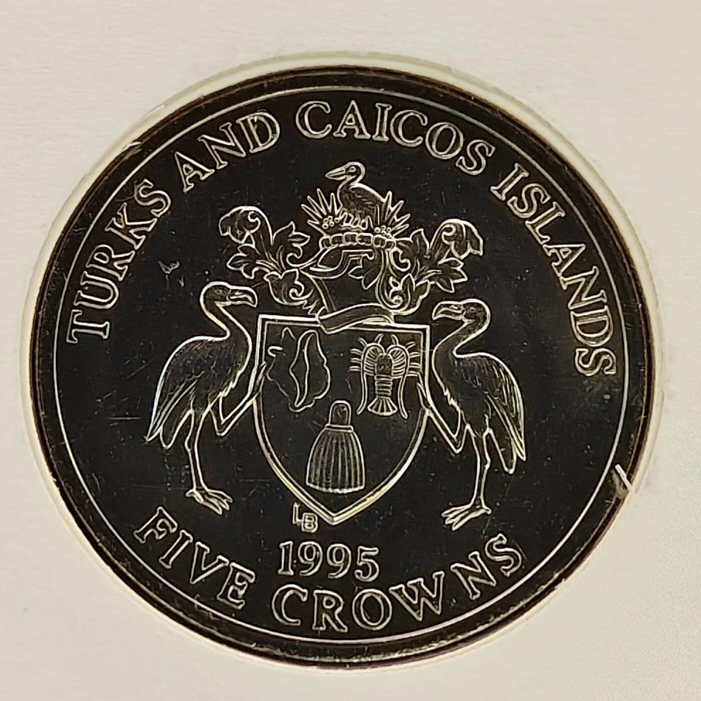 【全场包邮】纯粹捡漏拍475场（免费代拍第12场） 【邮币封】特克斯和凯克斯群岛1995年5克朗二战胜利50周年-易北河会师克朗型纪念币邮币封