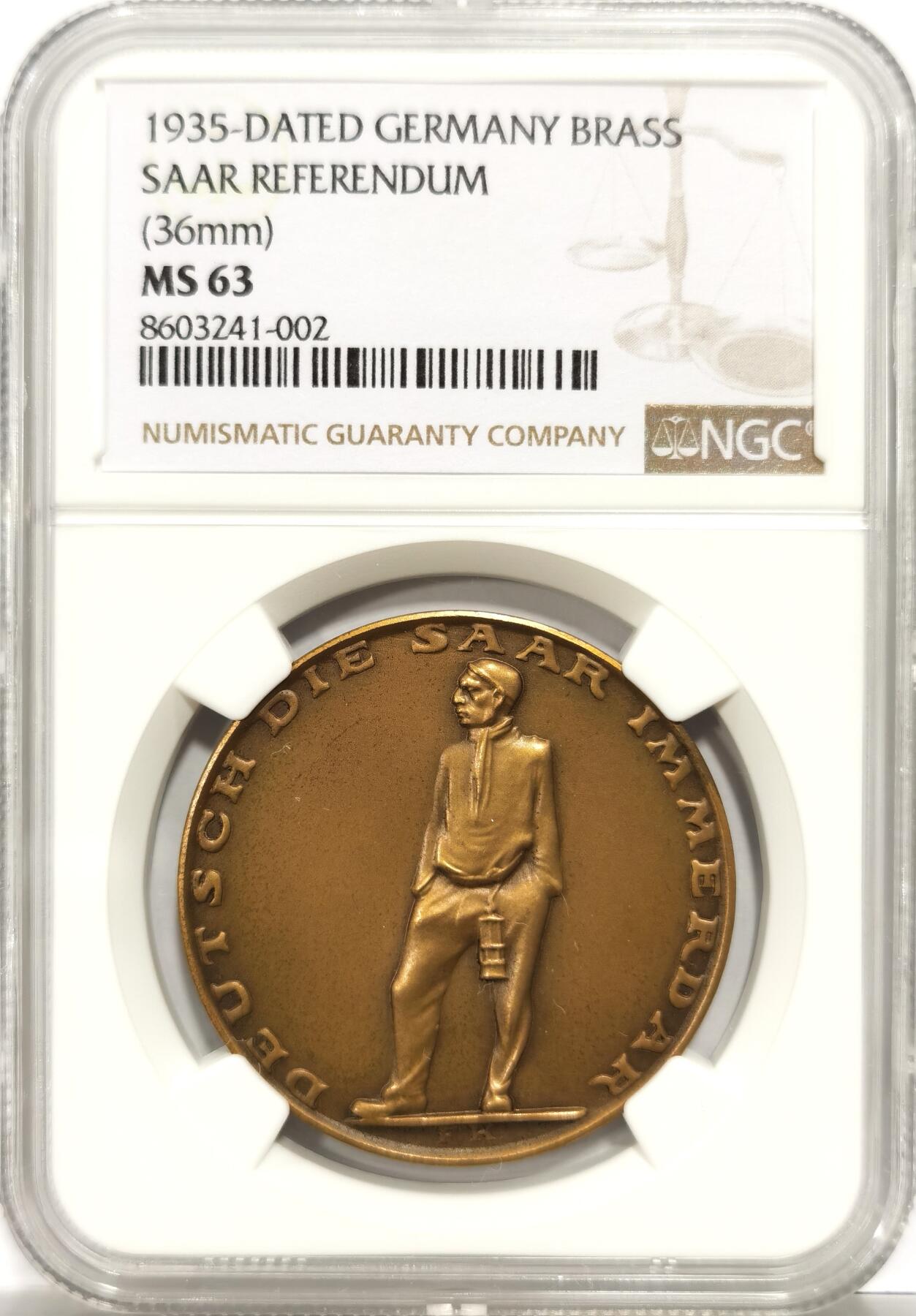 博洋堂“物美丰成”11月精品专场暨第145期（全场包邮） NGC MS63 德国1935年萨尔区回归纪念铜章