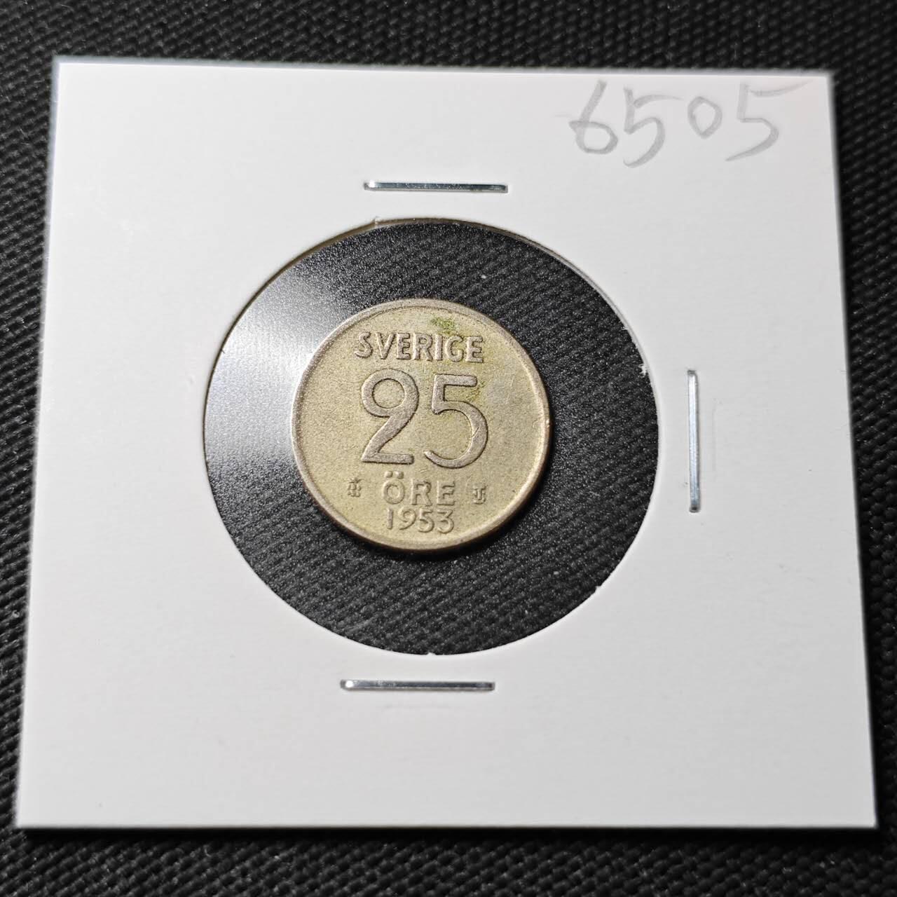 KK钱币收藏小铺  第365场  2月预留时间 周末发货  1953瑞典25欧尔银币
