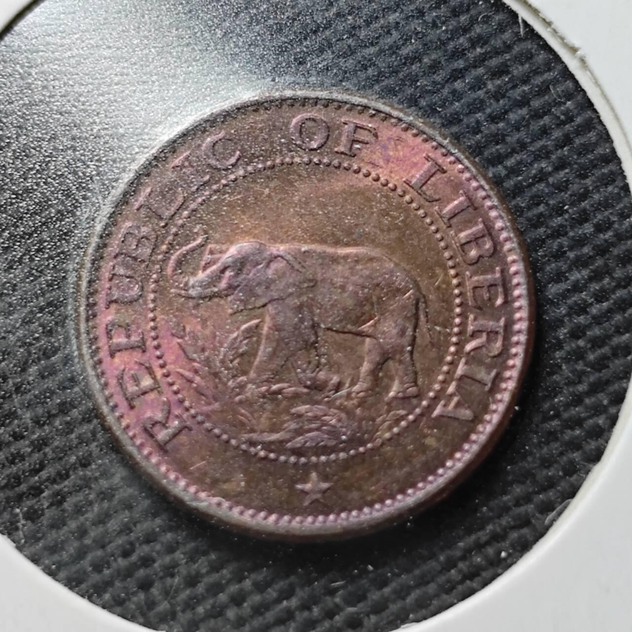 KK钱币收藏小铺  第365场  2月预留时间 周末发货  1961利比里亚1分铜币 好品