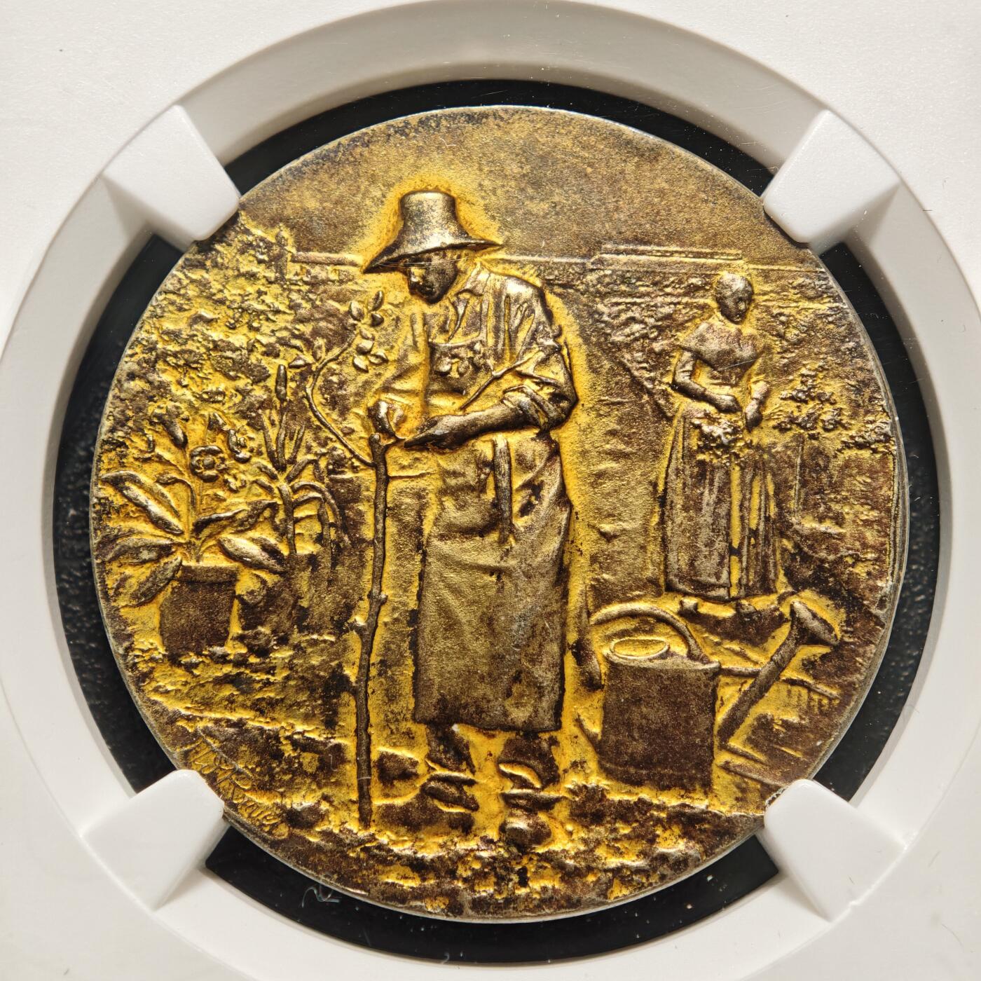 【德藏】世界币章拍卖第152期（拍品征集中~欢迎藏友联系） 19世纪 法国农业协会奖章镀金纪念银章 未刻字 设计细节丰富 立体感非常强 NGC MS63