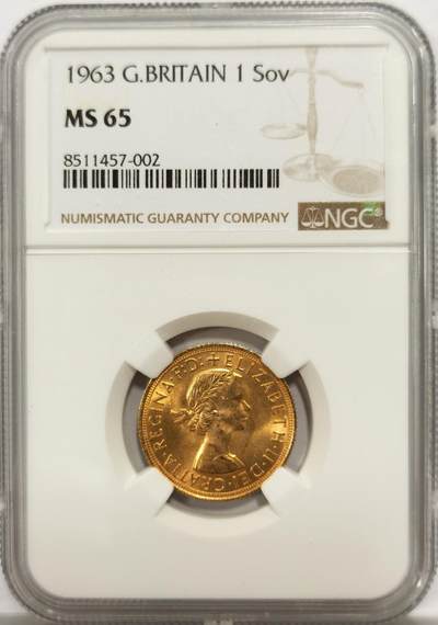 博洋堂“物美丰成”11月精品专场暨第145期（全场包邮） - NGC MS65 英国1963年伊丽莎白1索维林8克金币