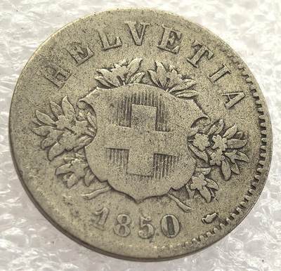  外国优质老铜币银币，周六九点倒数截拍，满百包邮，可寄存半年，喜欢朋友微信扫描二维码可直接参拍 - 瑞士1850年20分金银合金币