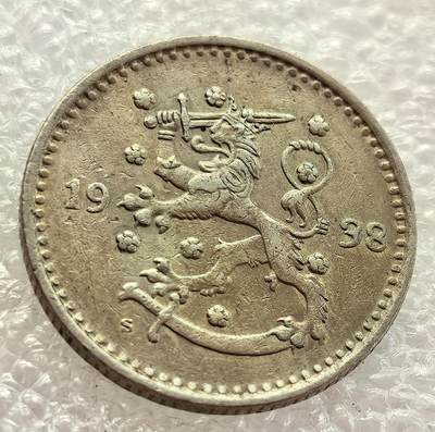  外国优质老铜币银币，周六九点倒数截拍，满百包邮，可寄存半年，喜欢朋友微信扫描二维码可直接参拍 - 芬兰1938年1马克镍币版