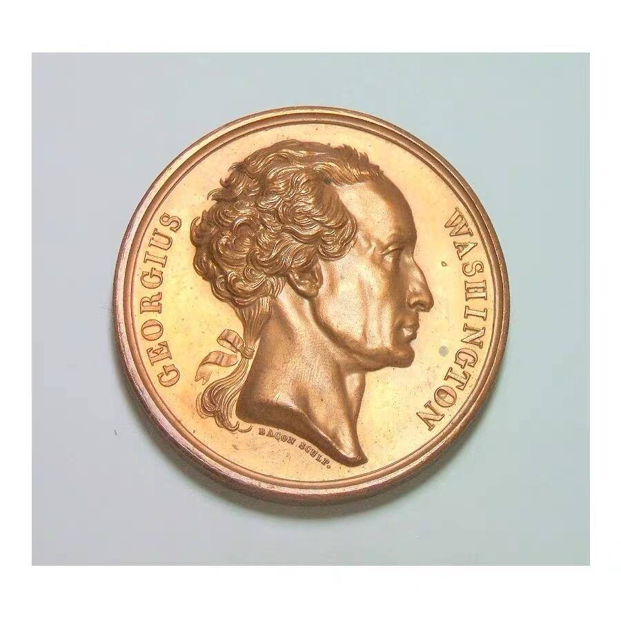 法国1819年 华盛顿总统 稀少青年像高浮雕精制大铜章 40MM