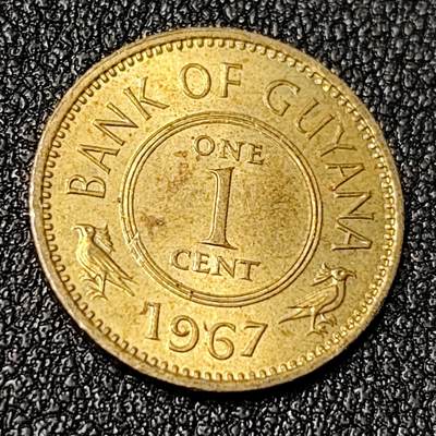 泉币菌-第125场-126场 并场 精品福利场(本场由于周日截拍，需要下周周末发货，感谢理解) - 原光钱币 荷花 1967年圭亚那1分黄铜币 16毫米 小鸟 