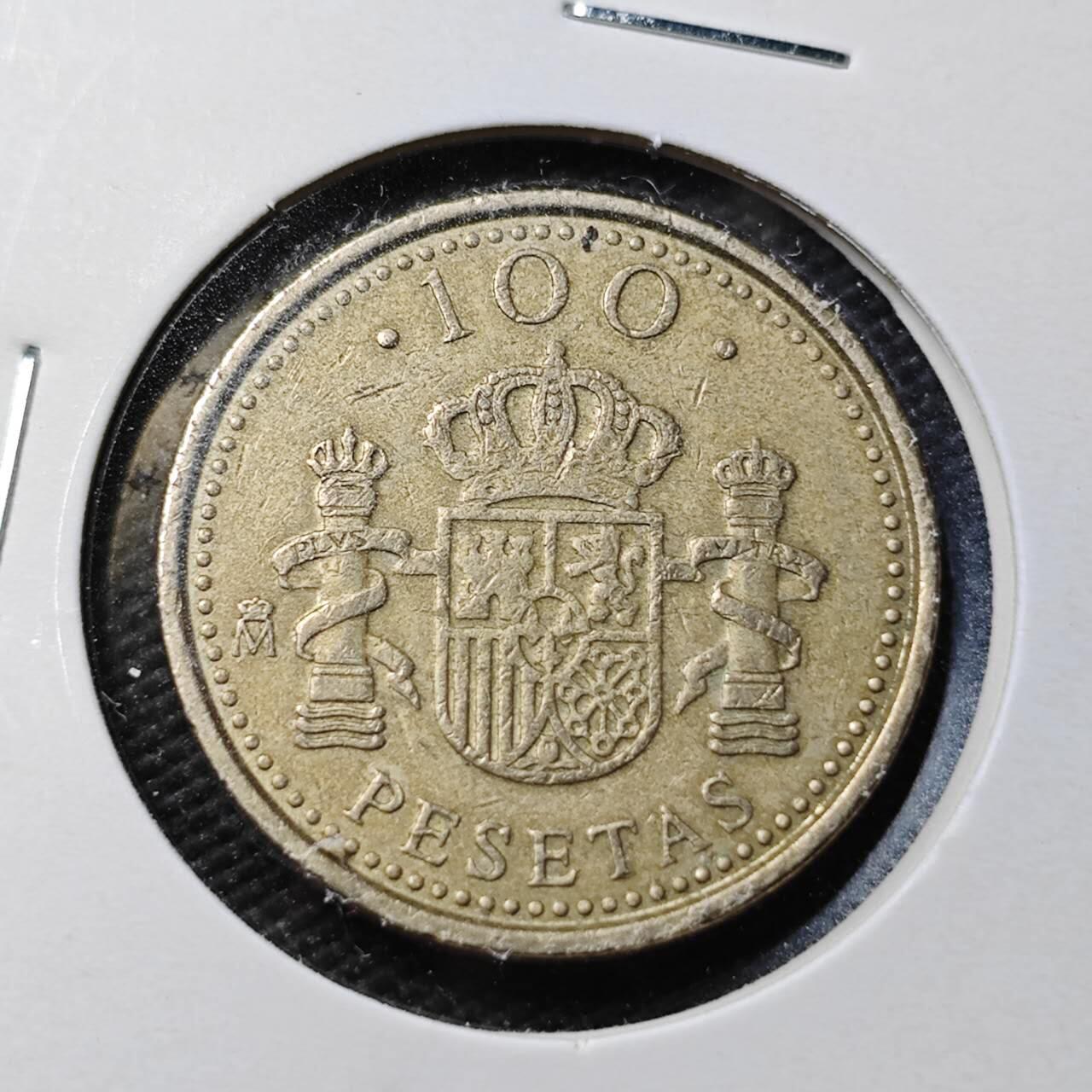 KK钱币收藏小铺  第365场  2月预留时间 周末发货  西班牙100比塞塔 数字100