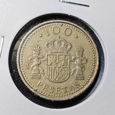 KK钱币收藏小铺  第365场  2月预留时间 周末发货 -  西班牙100比塞塔 数字100