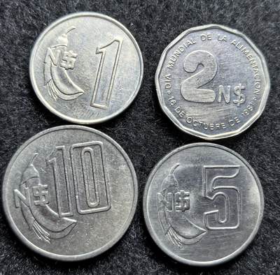西班牙、丹属西印度、法属殖民地、乌拉圭银币古铜币，周五晚上九点倒数截拍，满百包邮，可寄存半年，喜欢朋友微信扫描二维码可直接参拍 - 乌拉圭镍高面值币4枚1980年-1981年